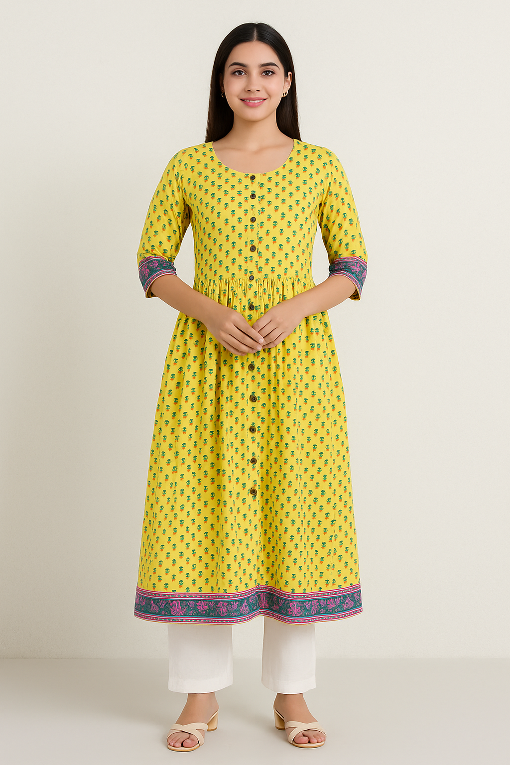 Lime Yellow Fit & Flare Kurti