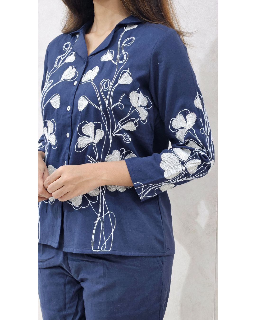 Royal Blue Embroidered Cotton Coord Set