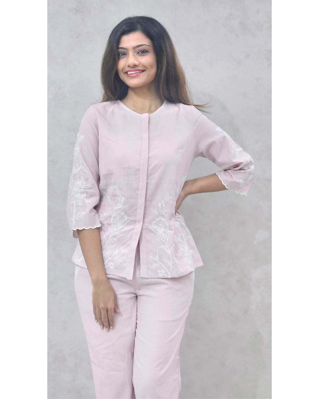 Pink Cut Work Premium Cotton Co ord Set