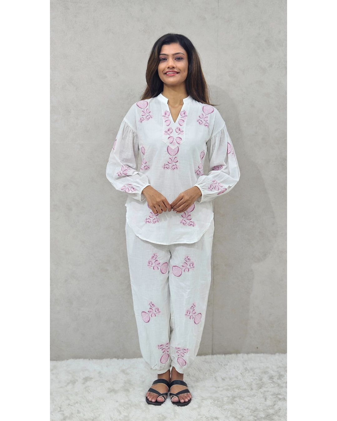 White Printed Cotton Coord Set