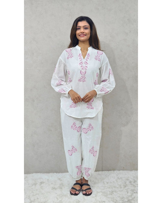 White Printed Cotton Coord Set