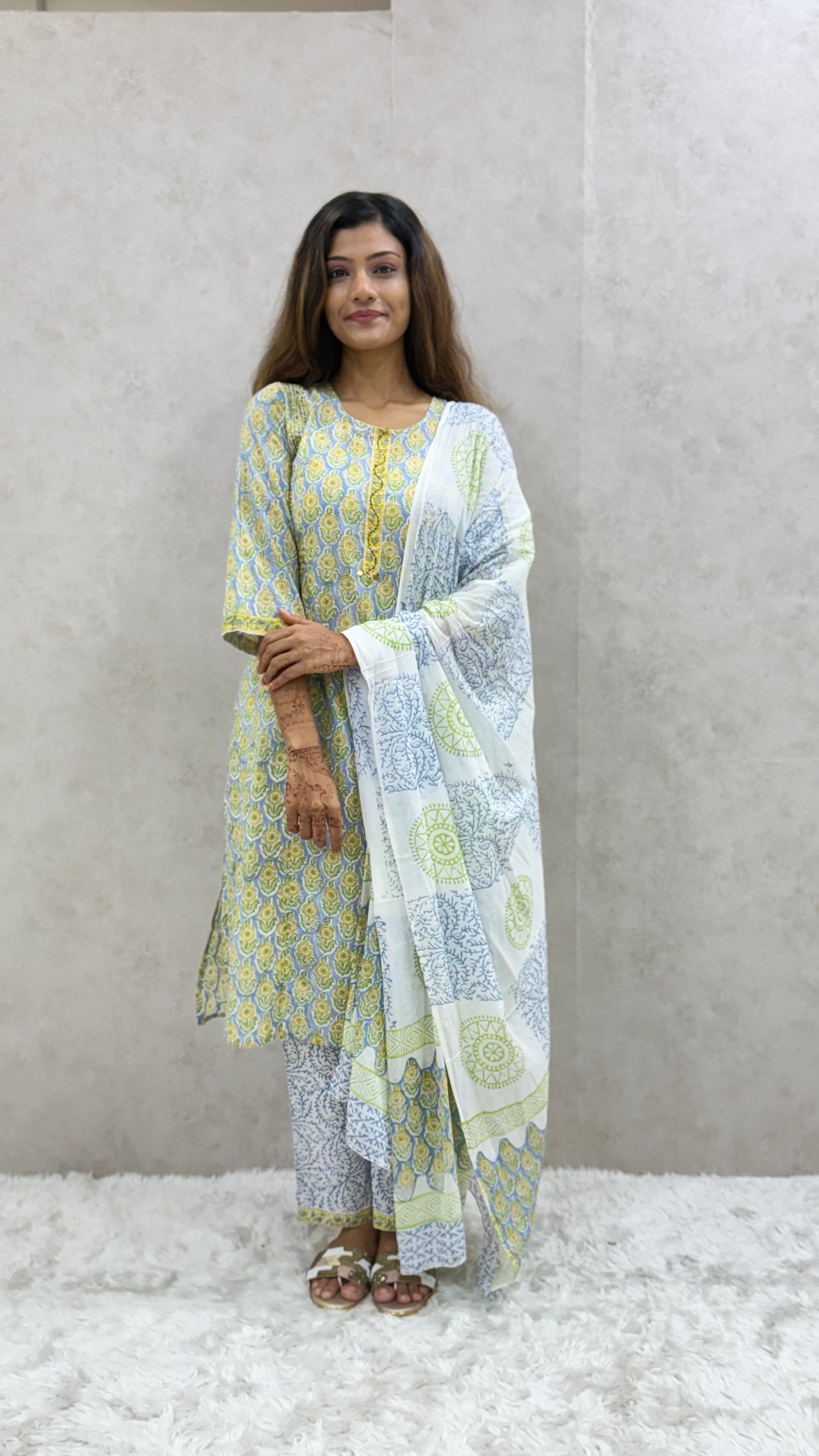 Marigold Floral Printed Cotton Kurta Set