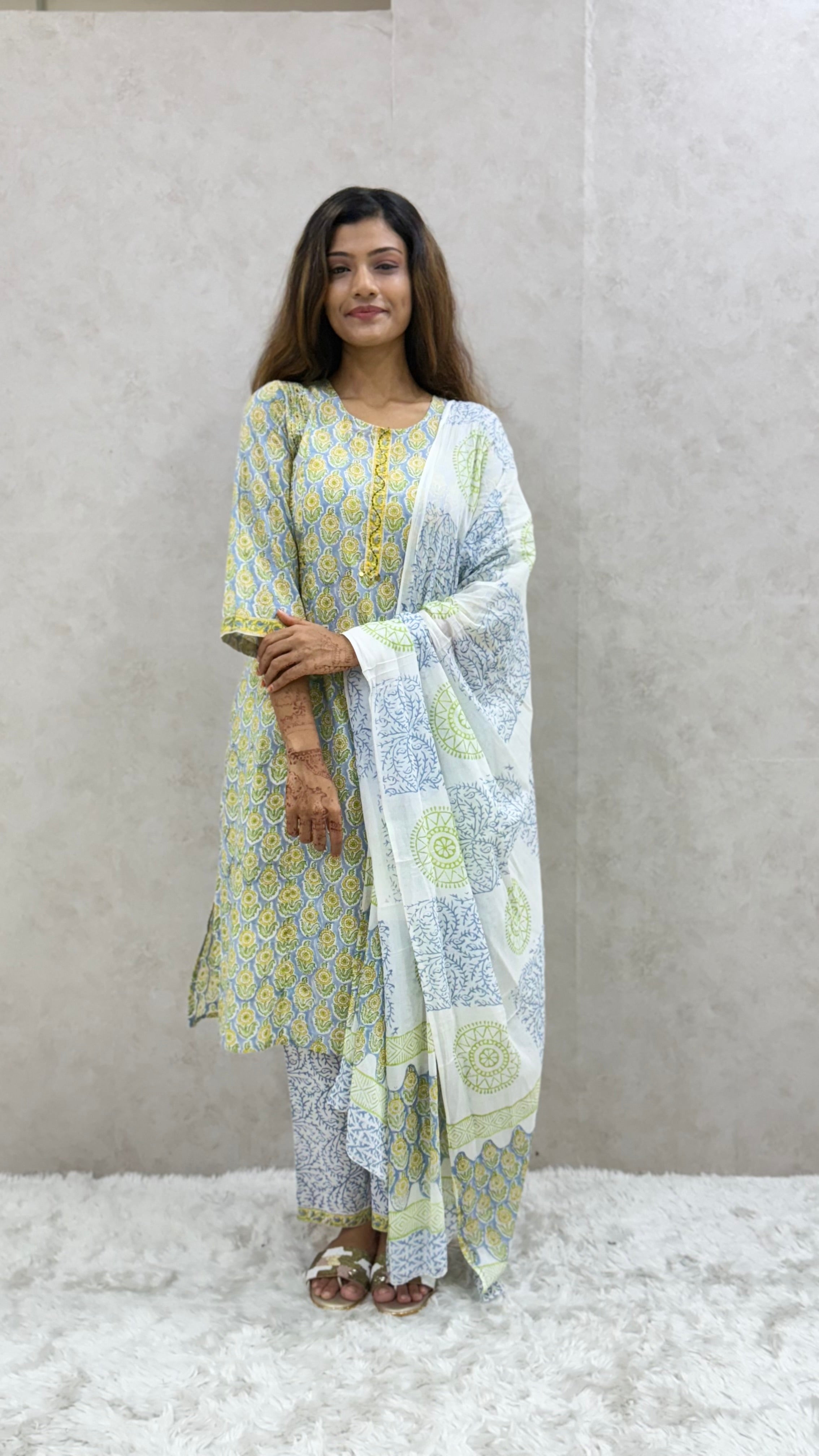Marigold Floral Printed Cotton Kurta Set