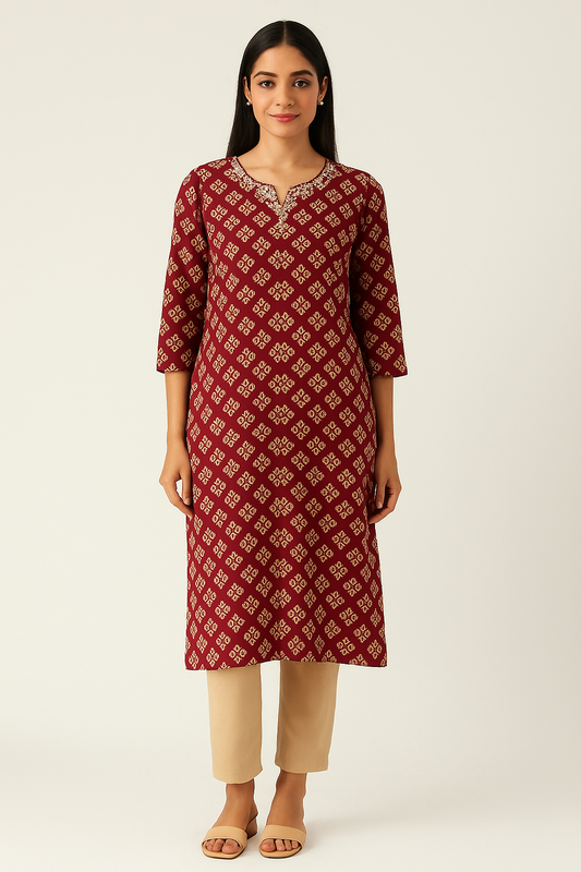 Maroon Muslin Kurti