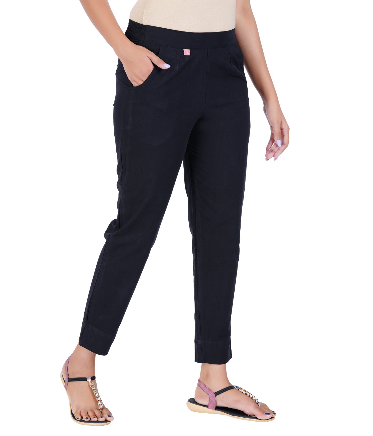 Black Cotton Straight Pant
