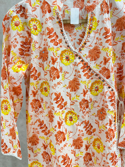 Yellow Orange Cotton Kurta Set
