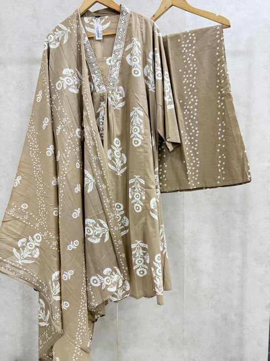 Tan Brown Pure Cotton Kurta Set