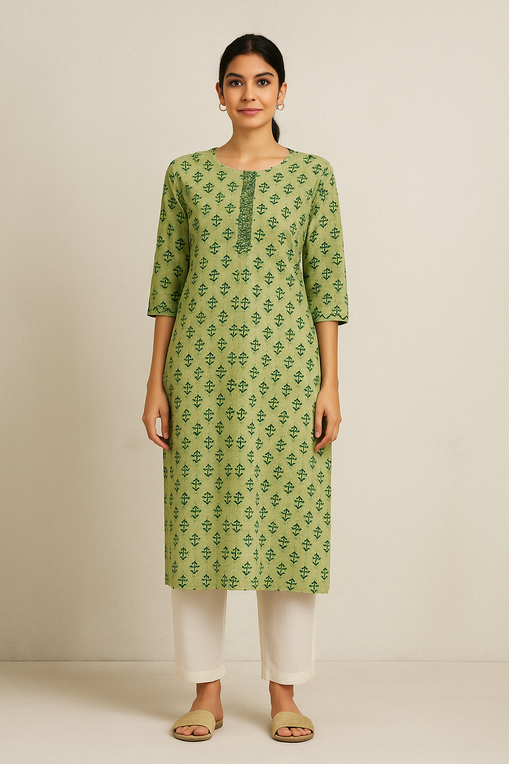 Green Printed Cotton Kurti