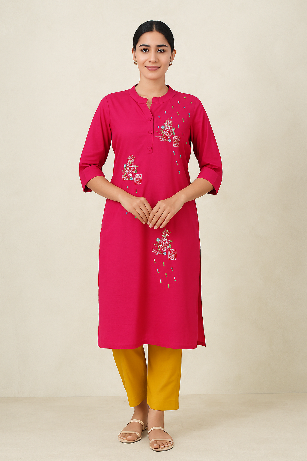 Hot Pink Cotton Kurti