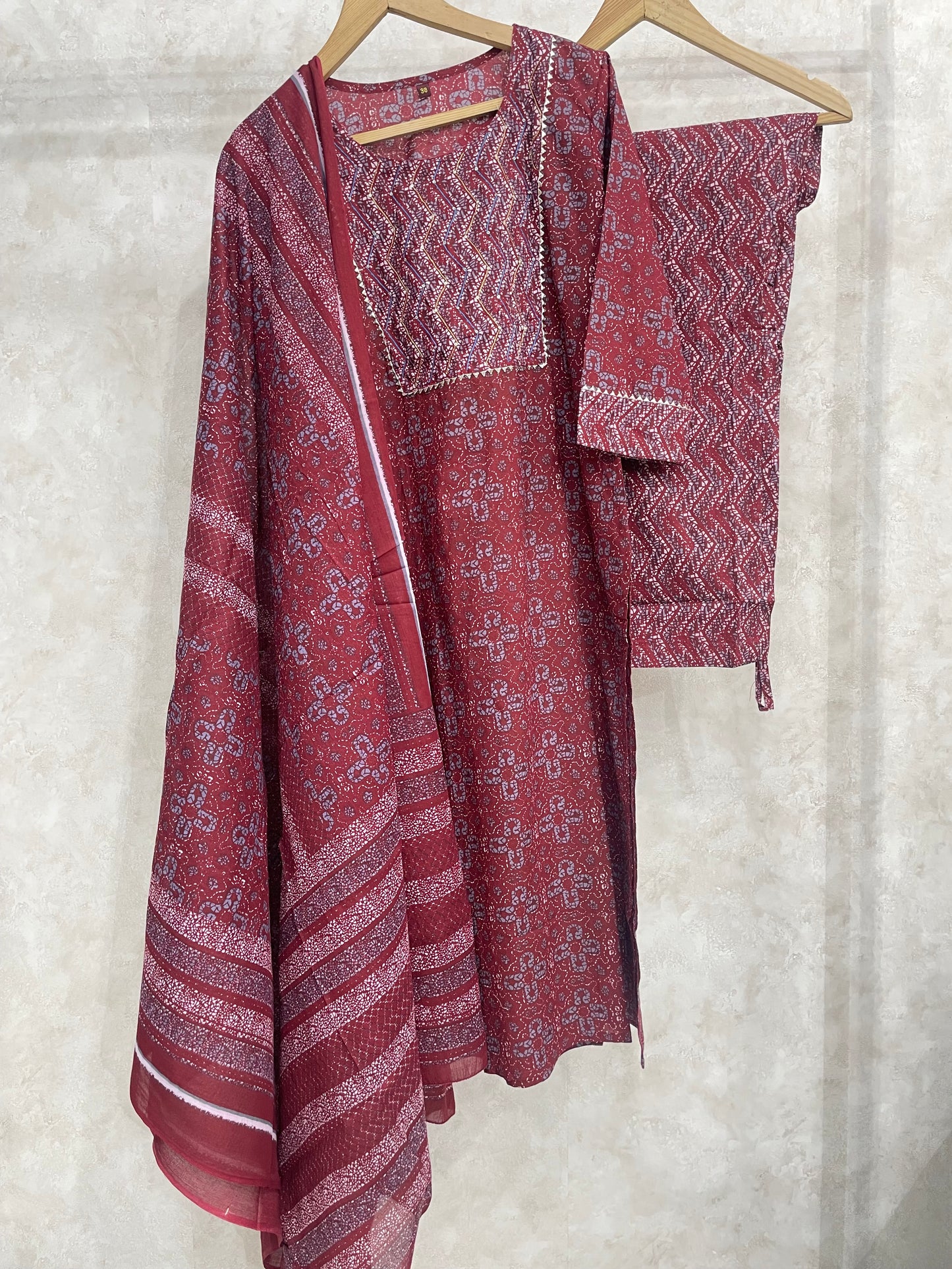 Rustic Red Block Printed Kurta Set