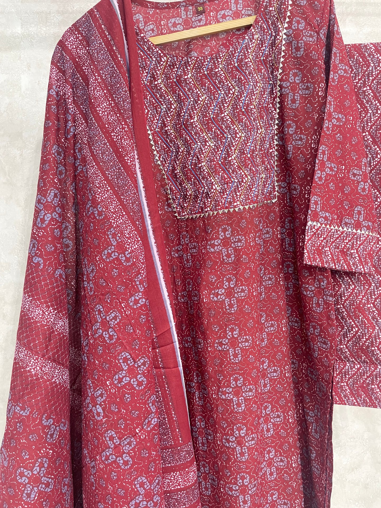 Rustic Red Block Printed Kurta Set