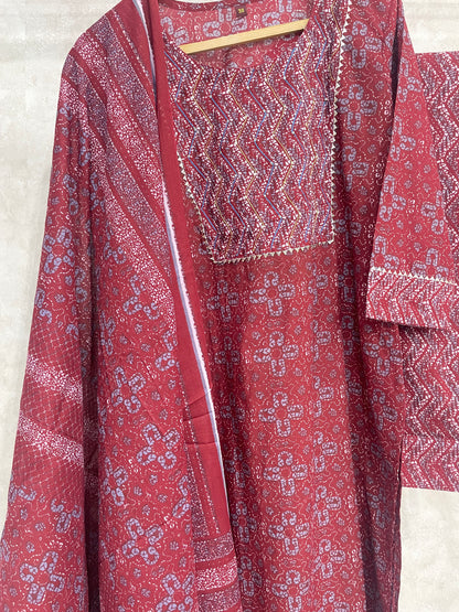 Rustic Red Block Printed Kurta Set