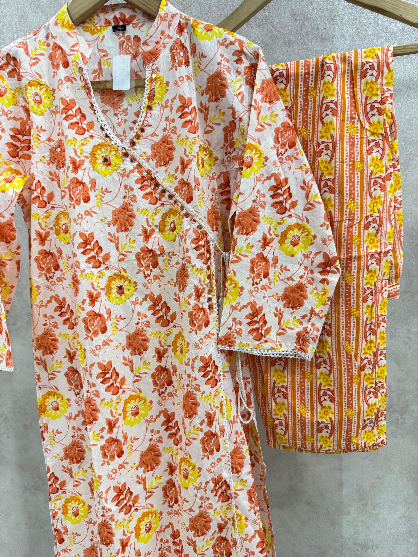 Yellow Orange Cotton Kurta Set