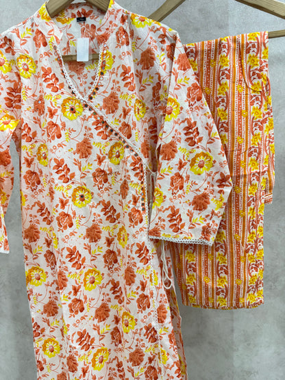 Yellow Orange Cotton Kurta Set