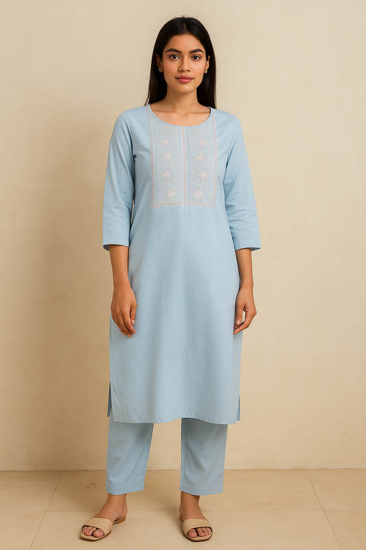 Sky Blue Cotton Kurti