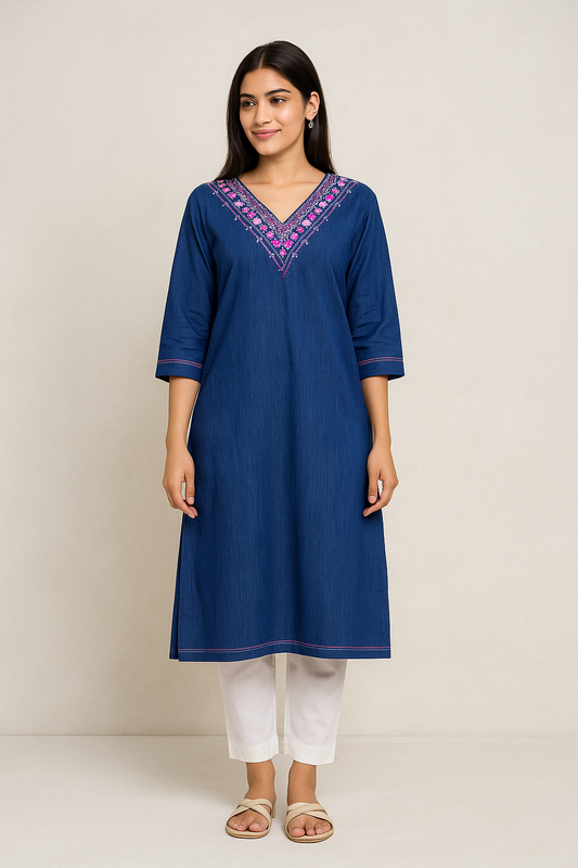 Royal Blue Cotton Kurti