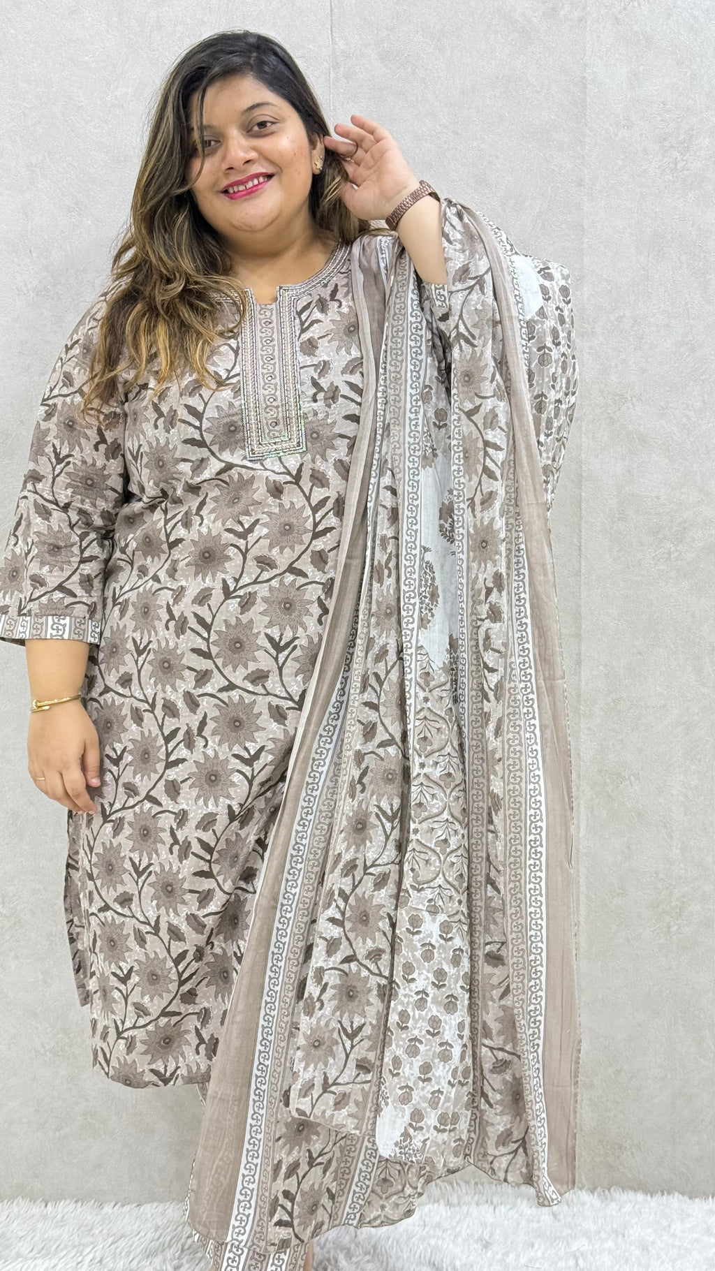 Light Brown Pure Cotton Kurta Set