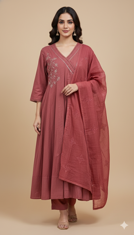 Maroon Kali Cotton Kurti Set