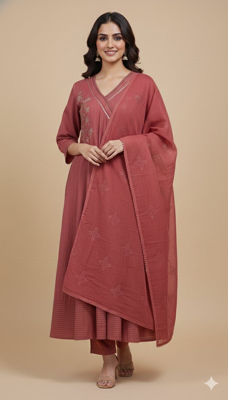 Maroon Kali Cotton Kurti Set