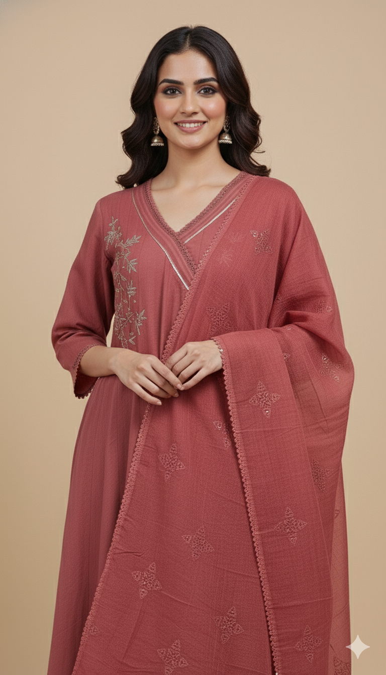 Maroon Kali Cotton Kurti Set