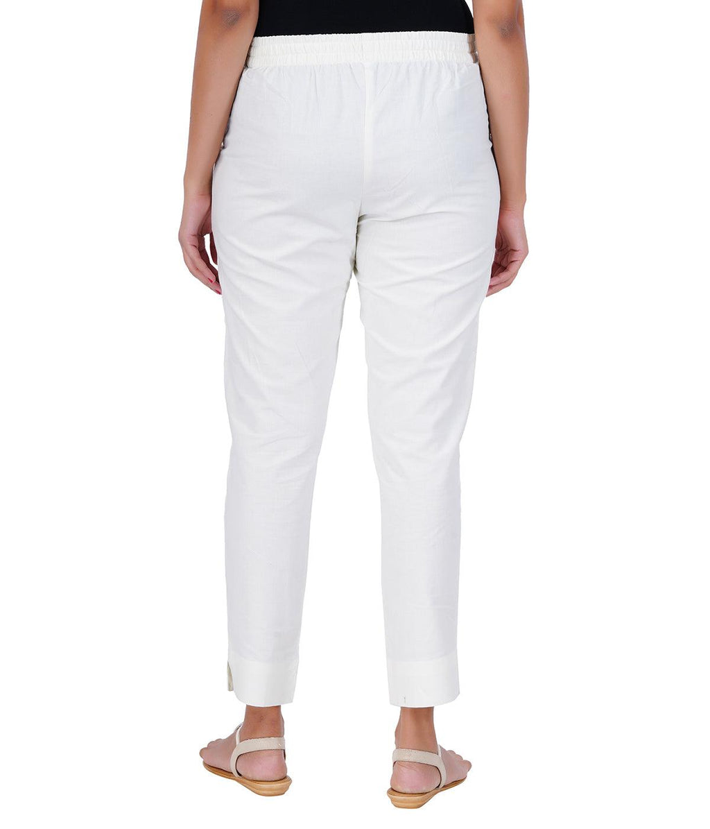 Ivory White Cotton Straight Pant