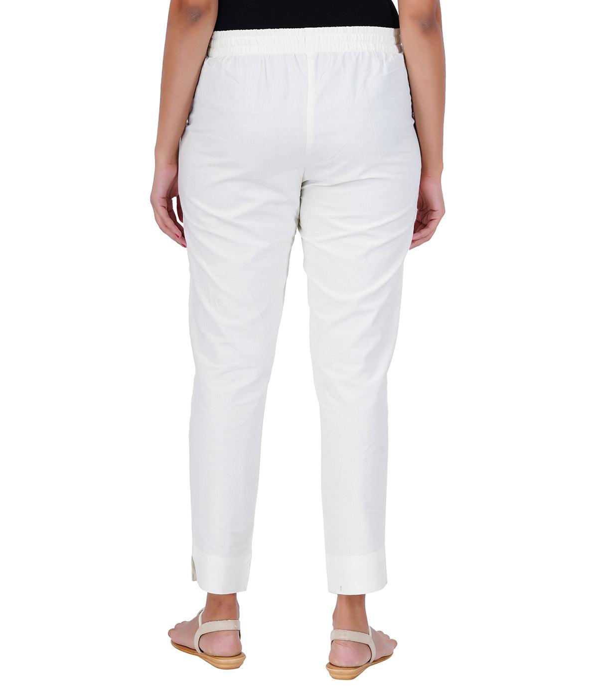 Ivory White Cotton Straight Pant
