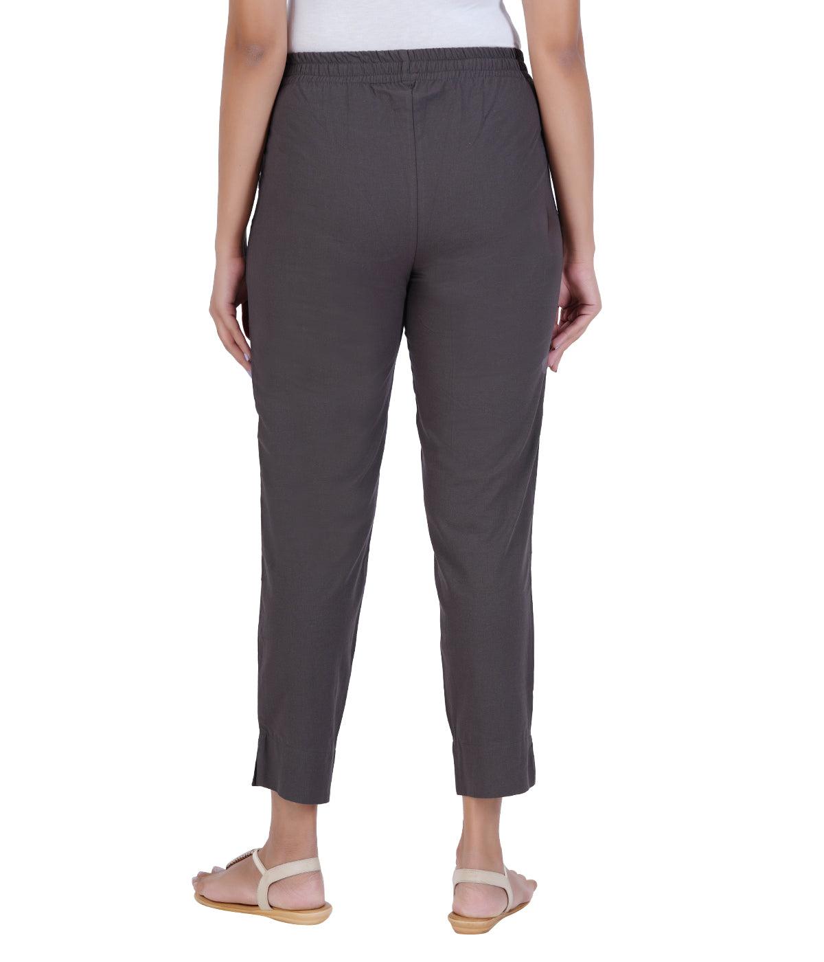 Grey Cotton Straight Pant