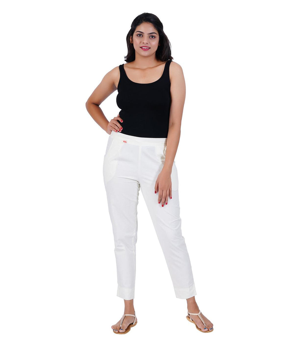 Ivory White Cotton Straight Pant