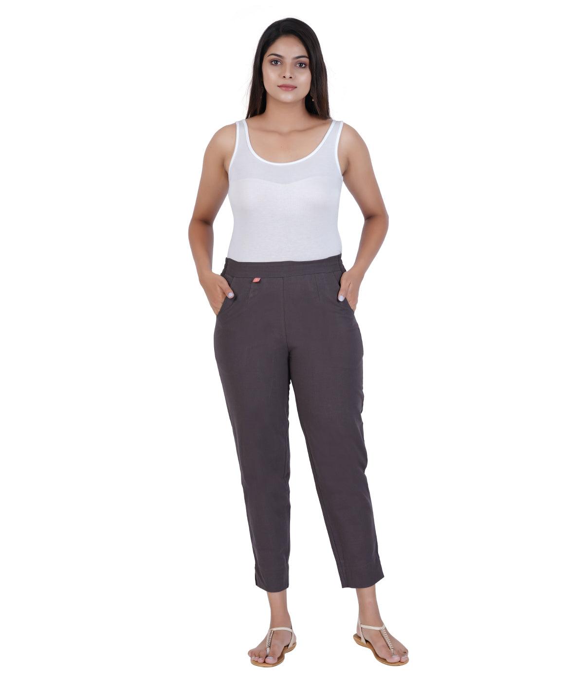 Grey Cotton Straight Pant