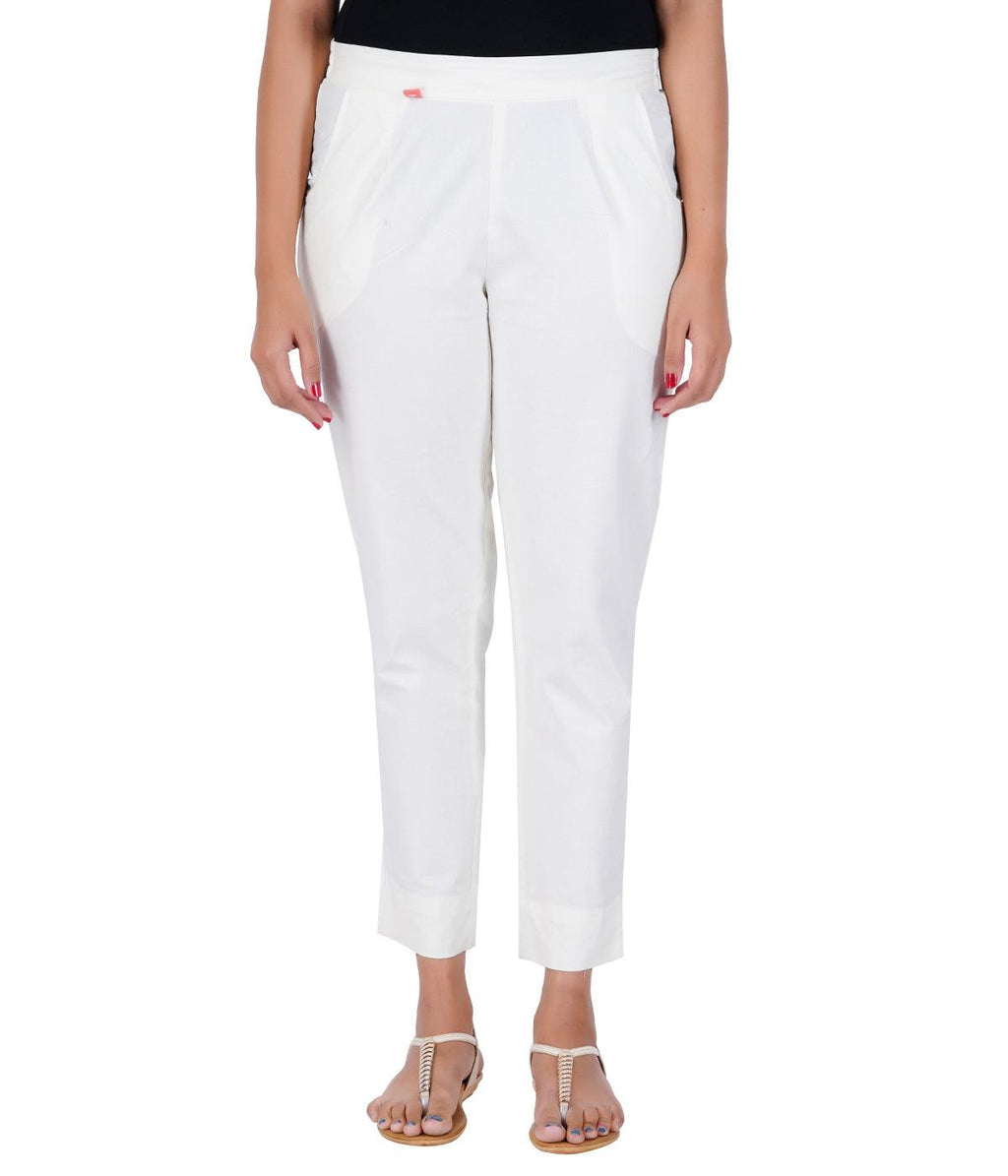 Ivory White Cotton Straight Pant
