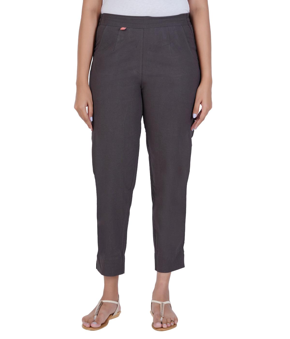 Grey Cotton Straight Pant