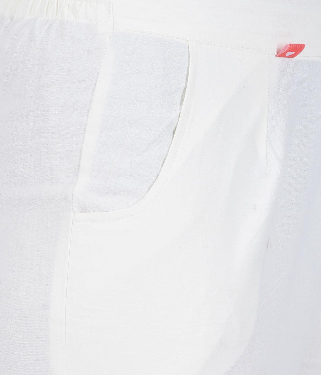 Ivory White Cotton Straight Pant
