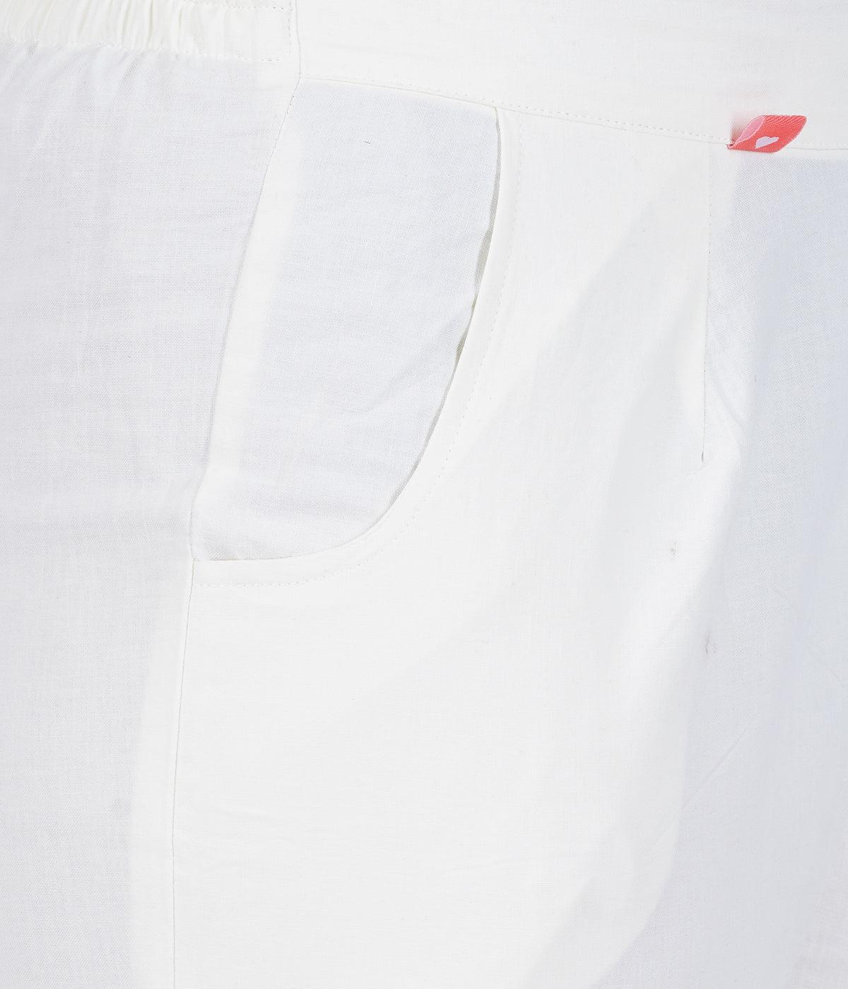 Ivory White Cotton Straight Pant
