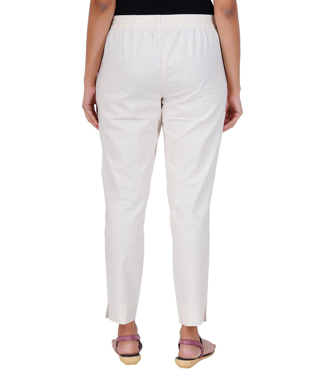 Natural Ecru Cotton Straight Pant