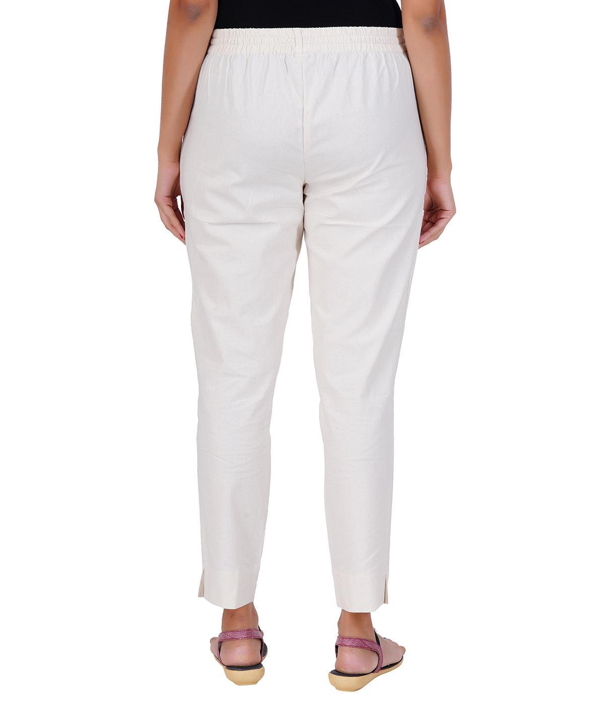 Natural Ecru Cotton Straight Pant