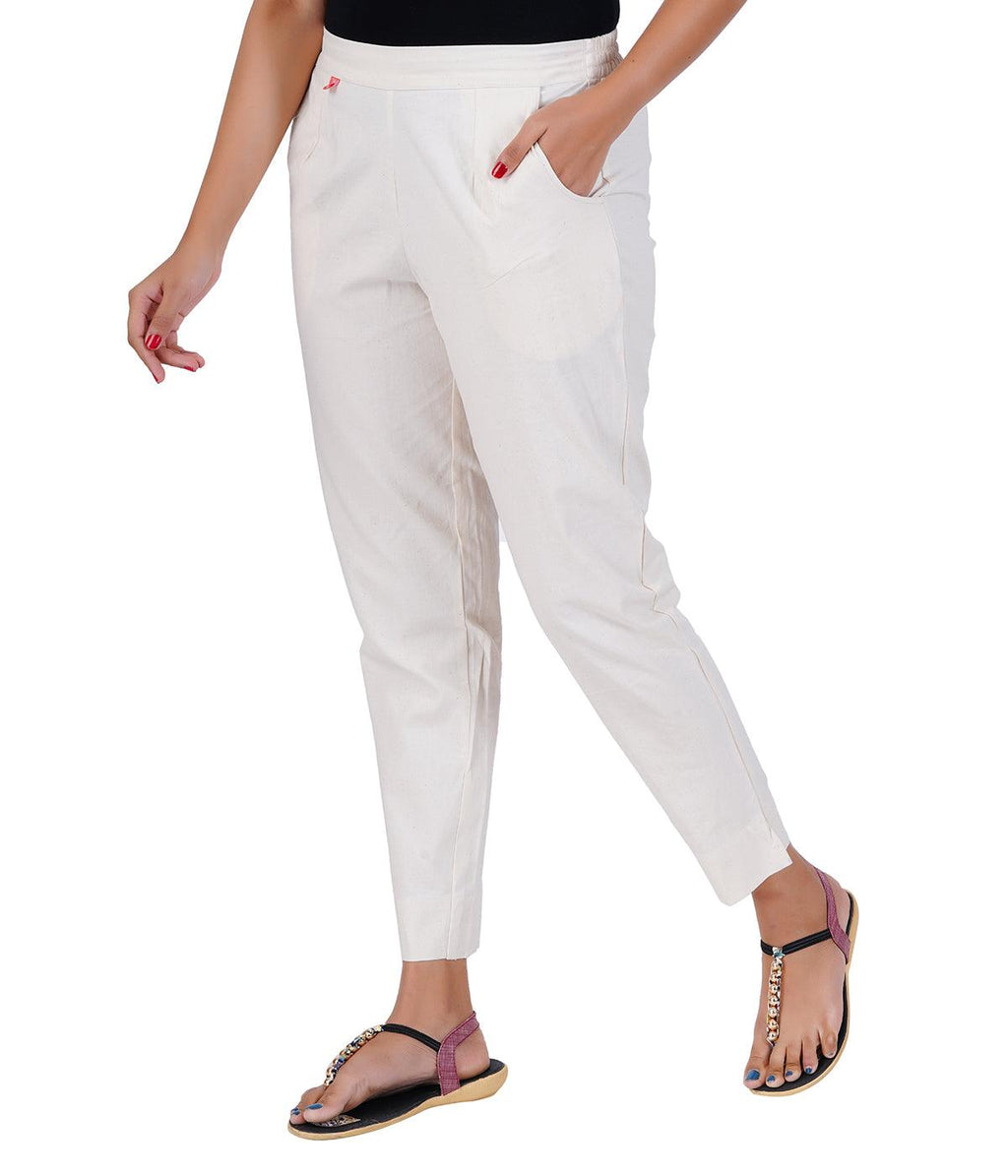 Natural Ecru Cotton Straight Pant