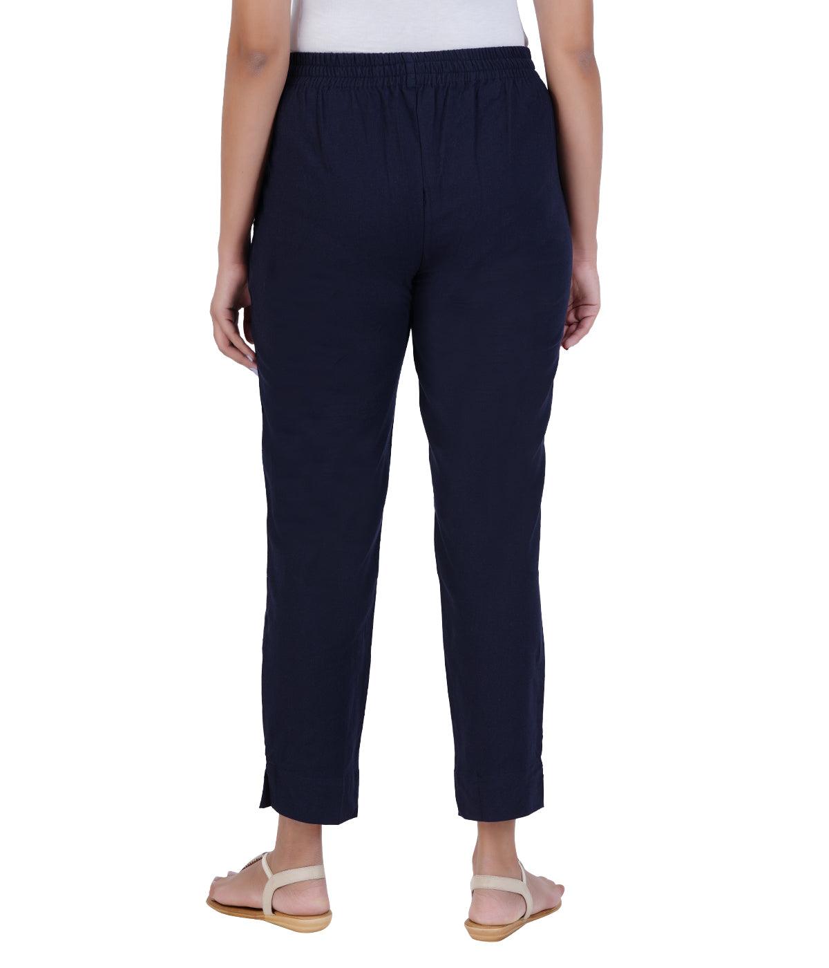 Navy Blue Cotton Straight Pant