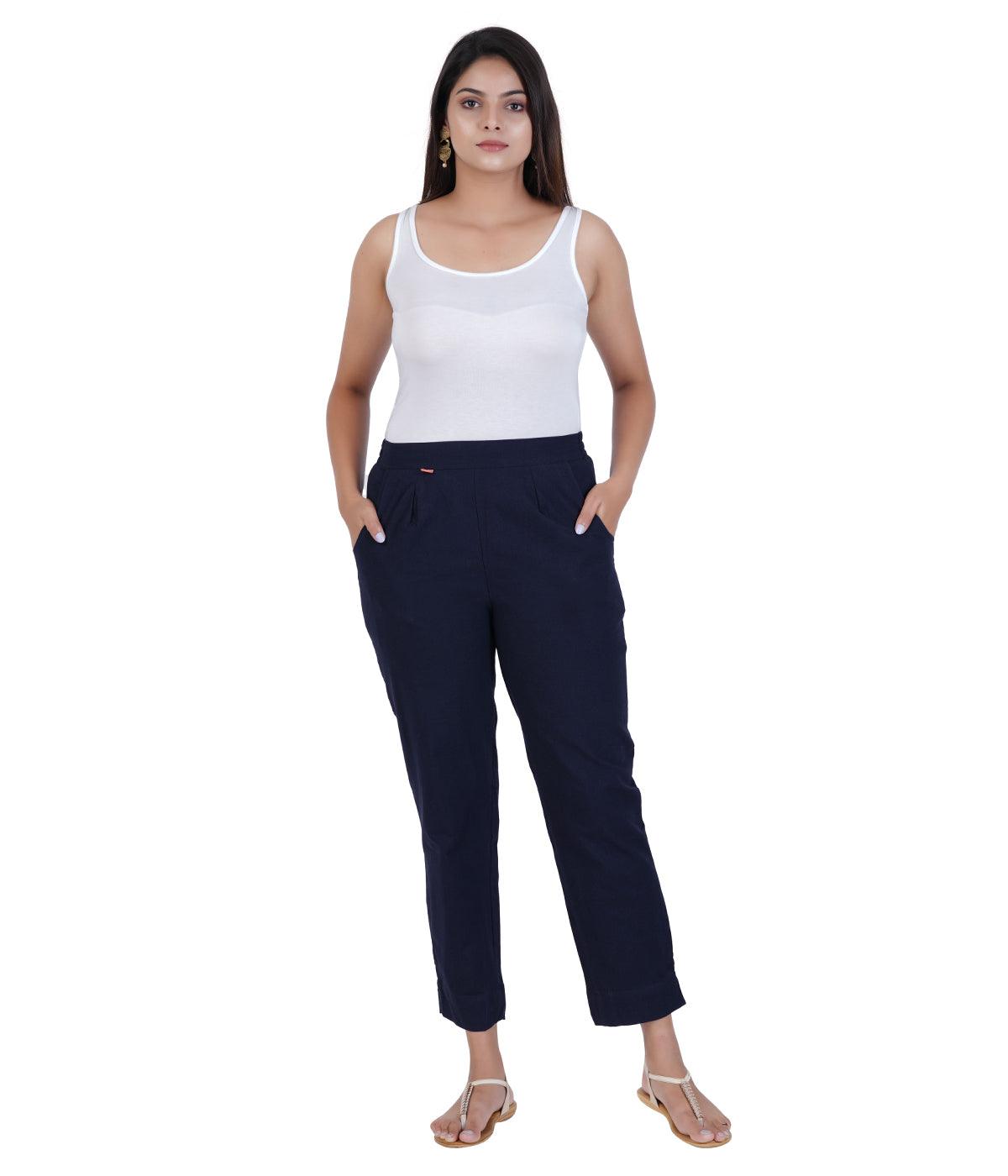Navy Blue Cotton Straight Pant