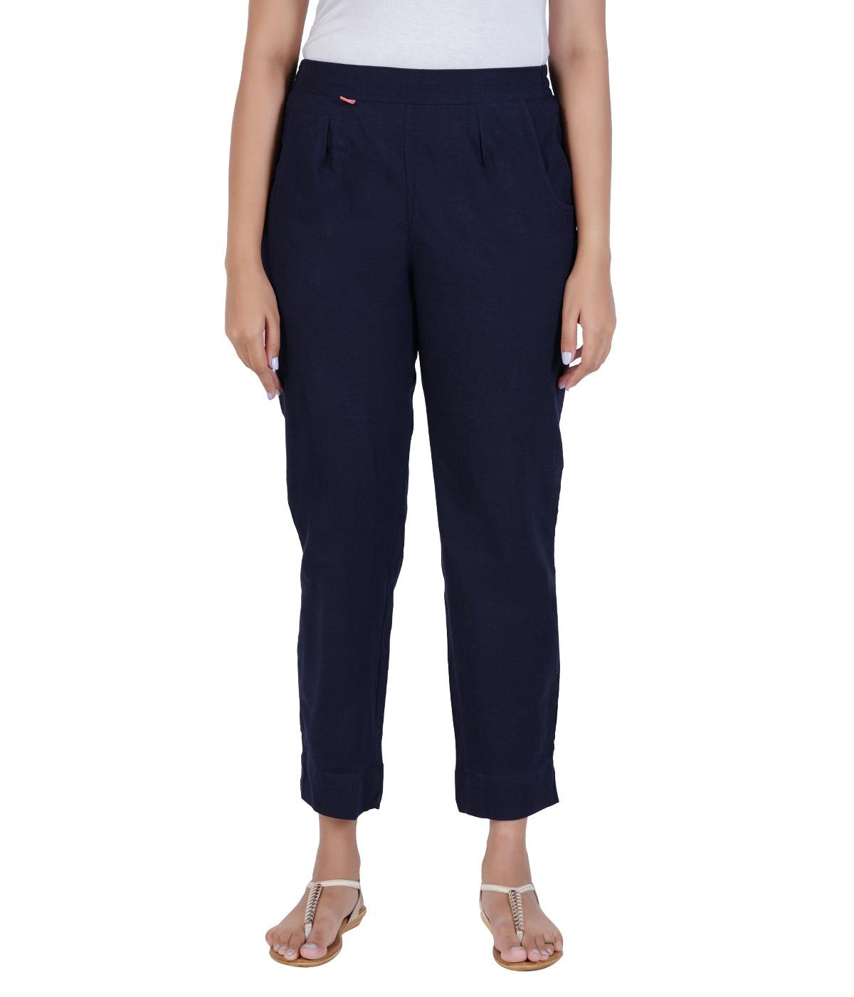 Navy Blue Cotton Straight Pant