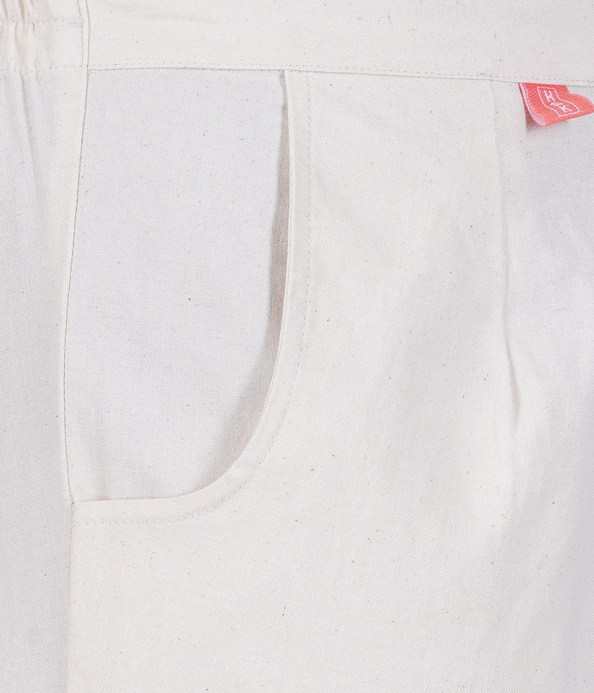 Natural Ecru Cotton Straight Pant