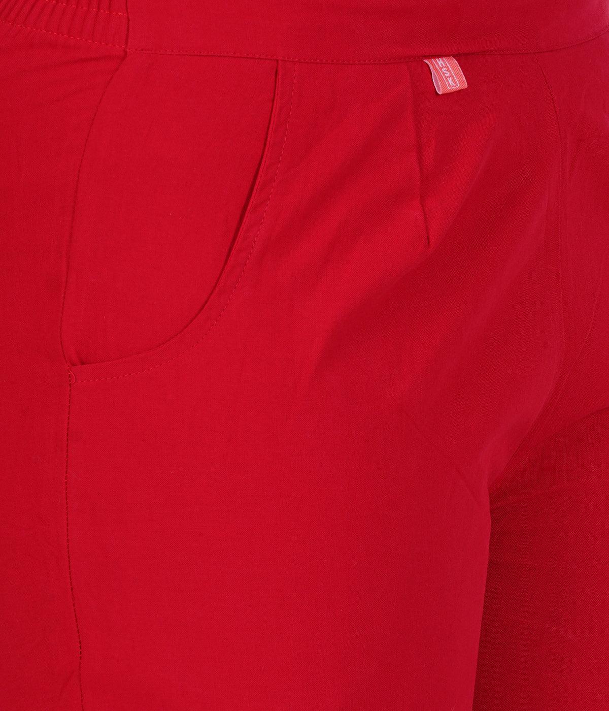 Red Cotton Straight Pant