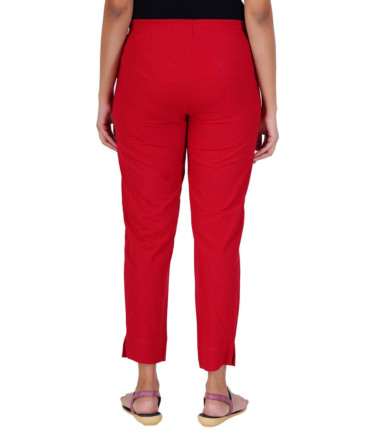 Red Cotton Straight Pant