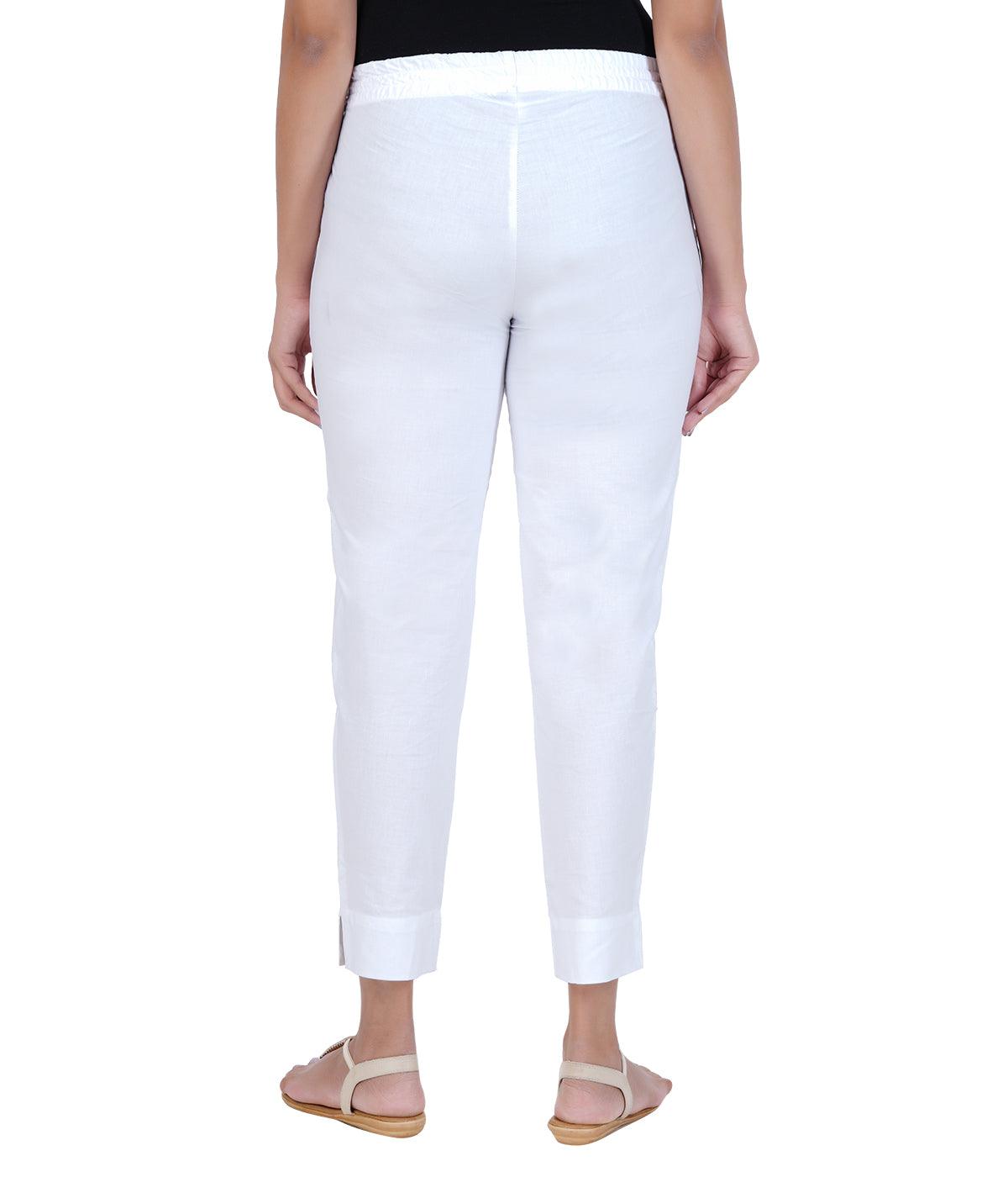 White Cotton Straight Pant