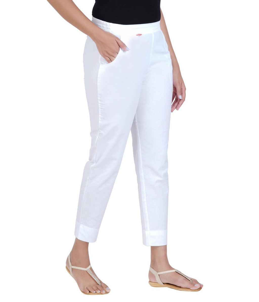 White Cotton Straight Pant