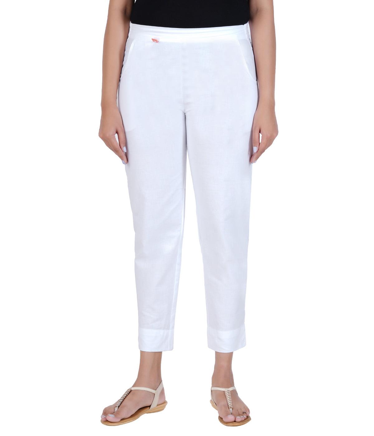 White Cotton Straight Pant