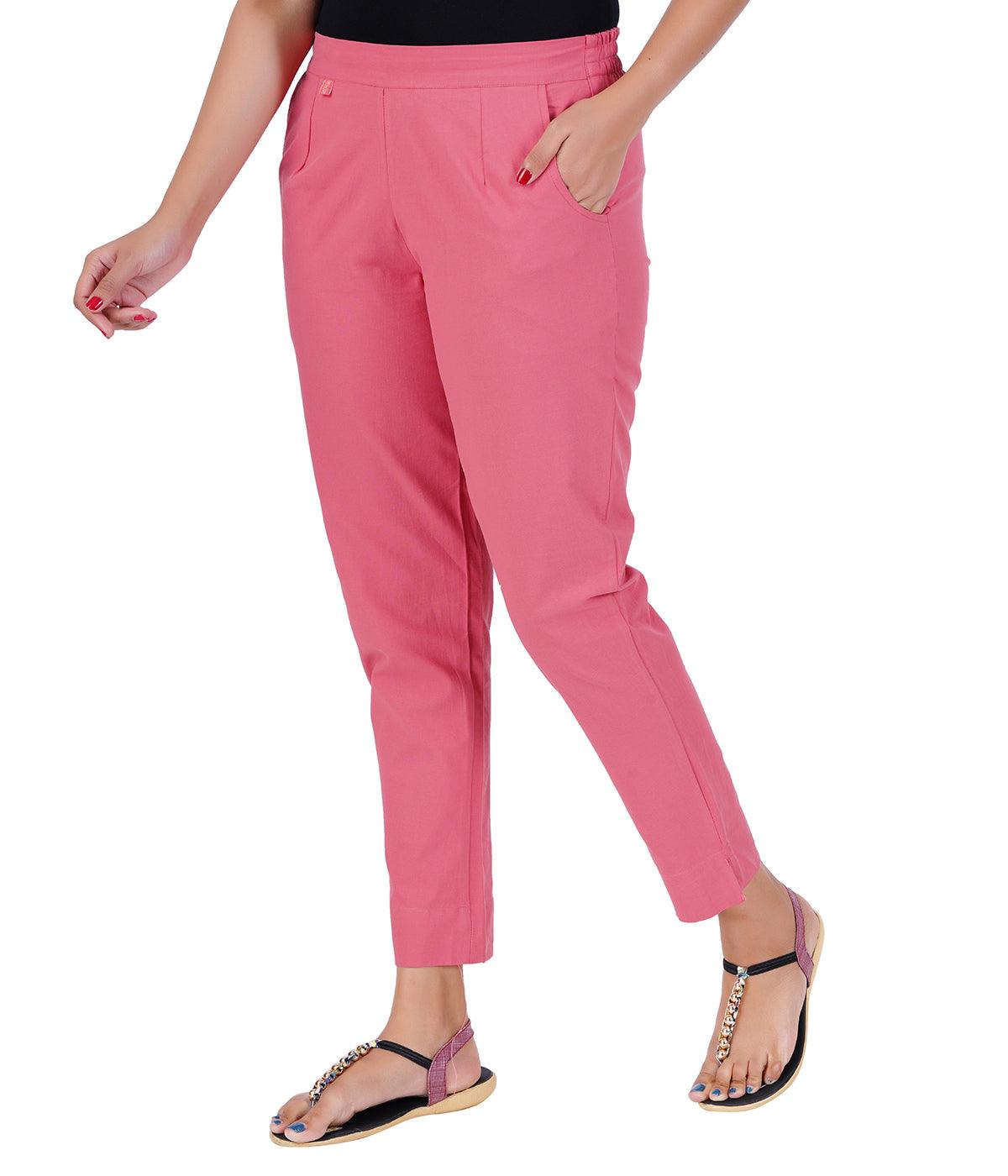 Baby Pink Cotton Straight Pant