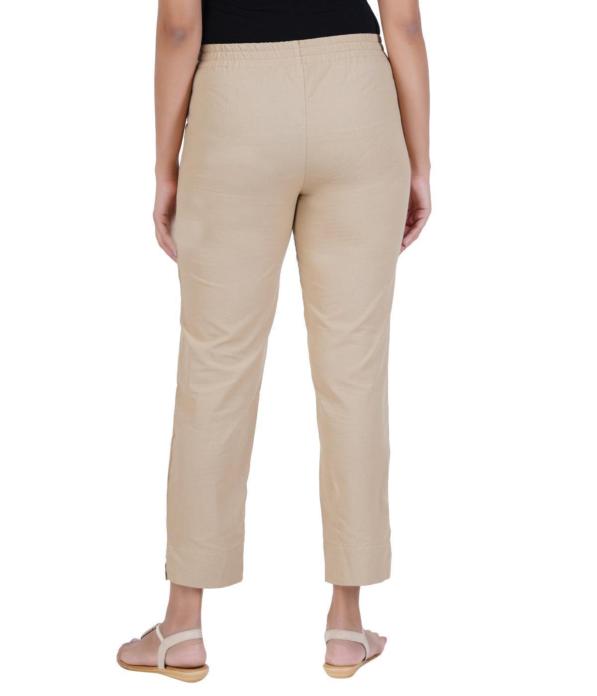 Beige Cotton Straight Pant