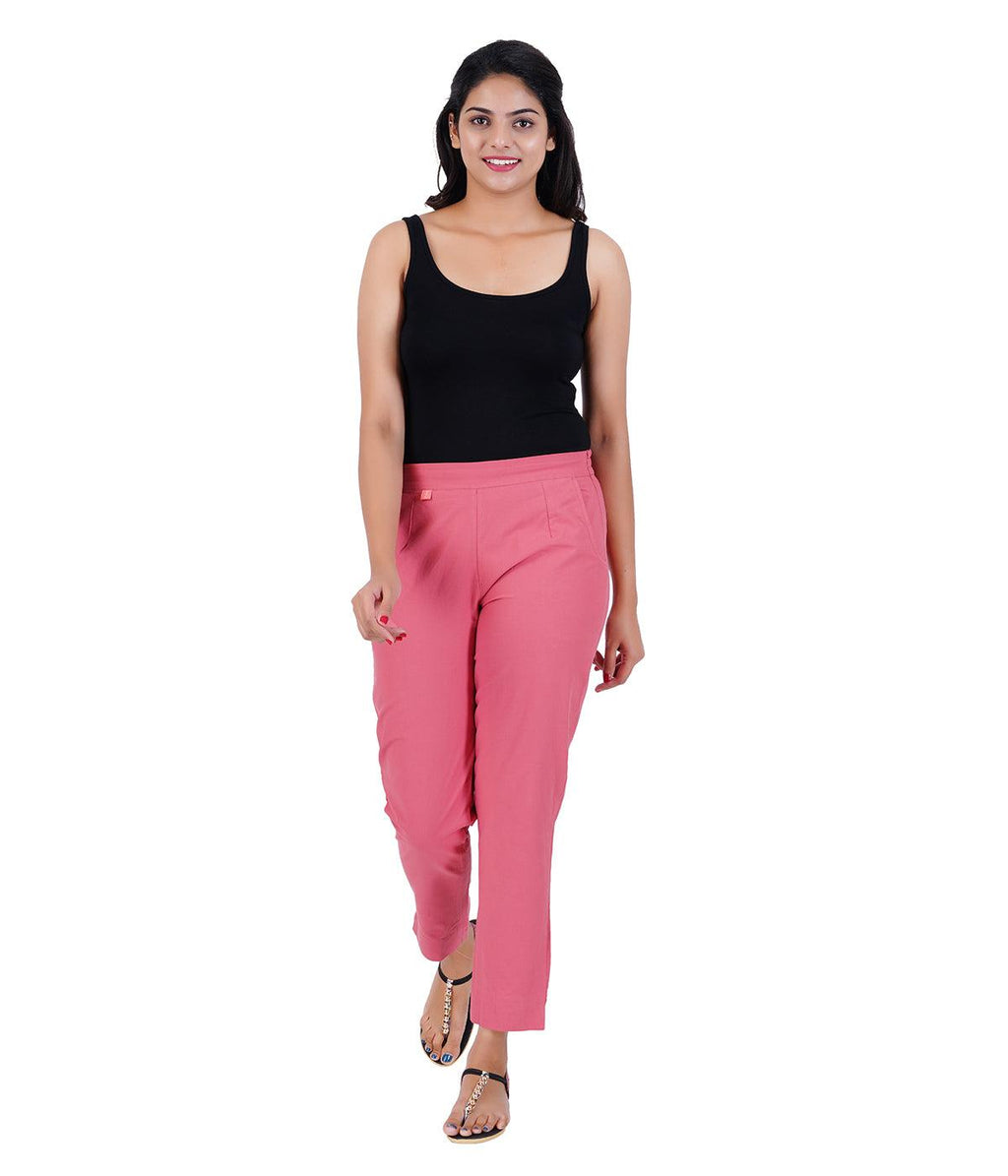 Baby Pink Cotton Straight Pant