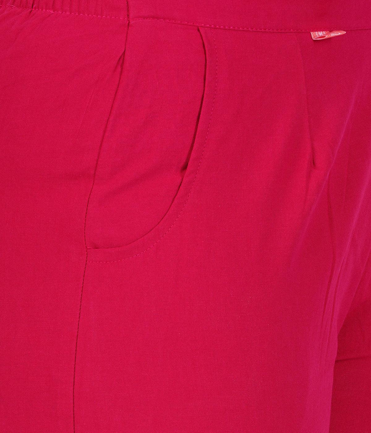 Hot Pink Cotton Straight Pant