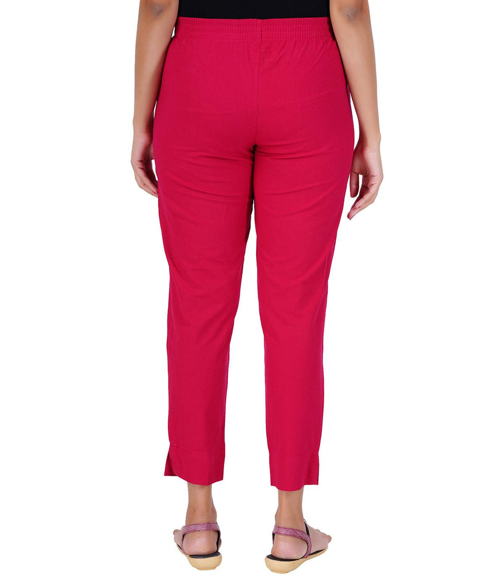 Hot Pink Cotton Straight Pant